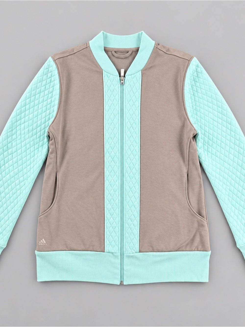 Adidas Golf Advance Quilted Bomber Jacket Women’s L Gray Mint Wool Blend